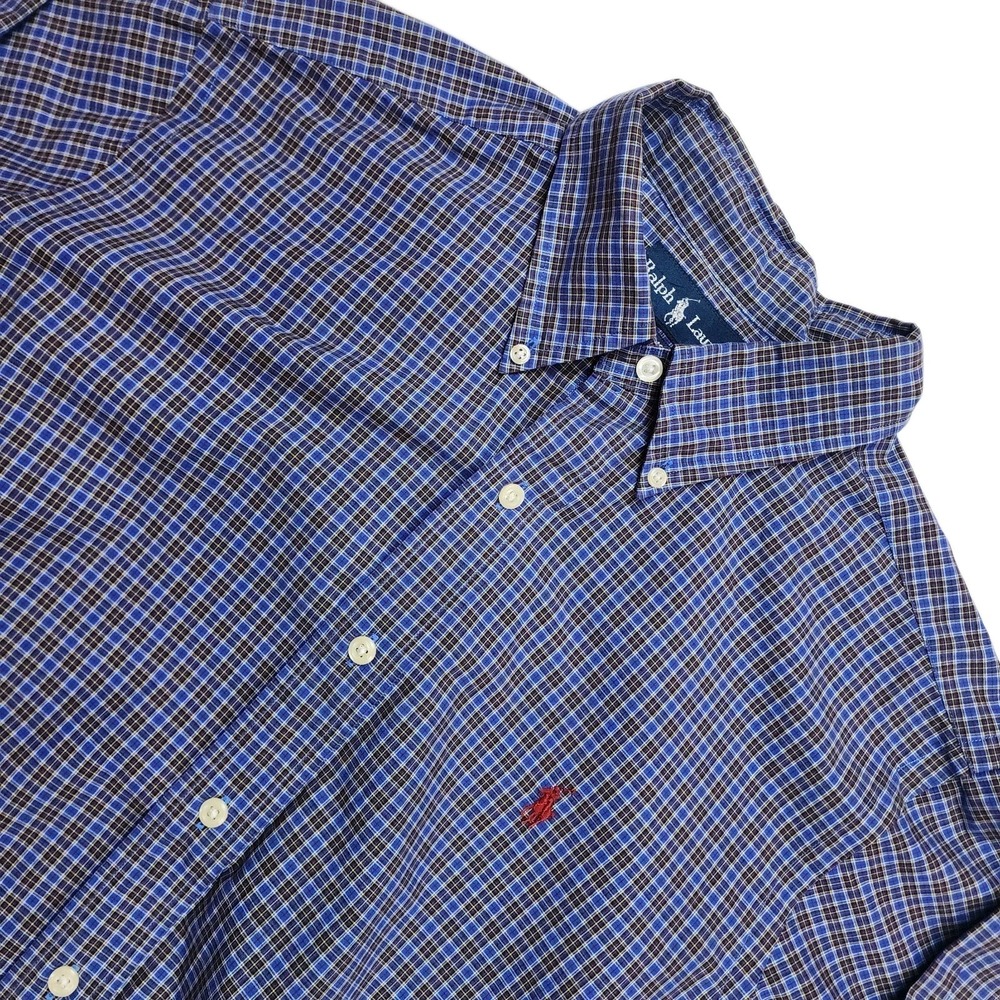 Ralph Lauren Mens Large Blue Plaid Button Down Long Sleeve Shirt Classic Fit